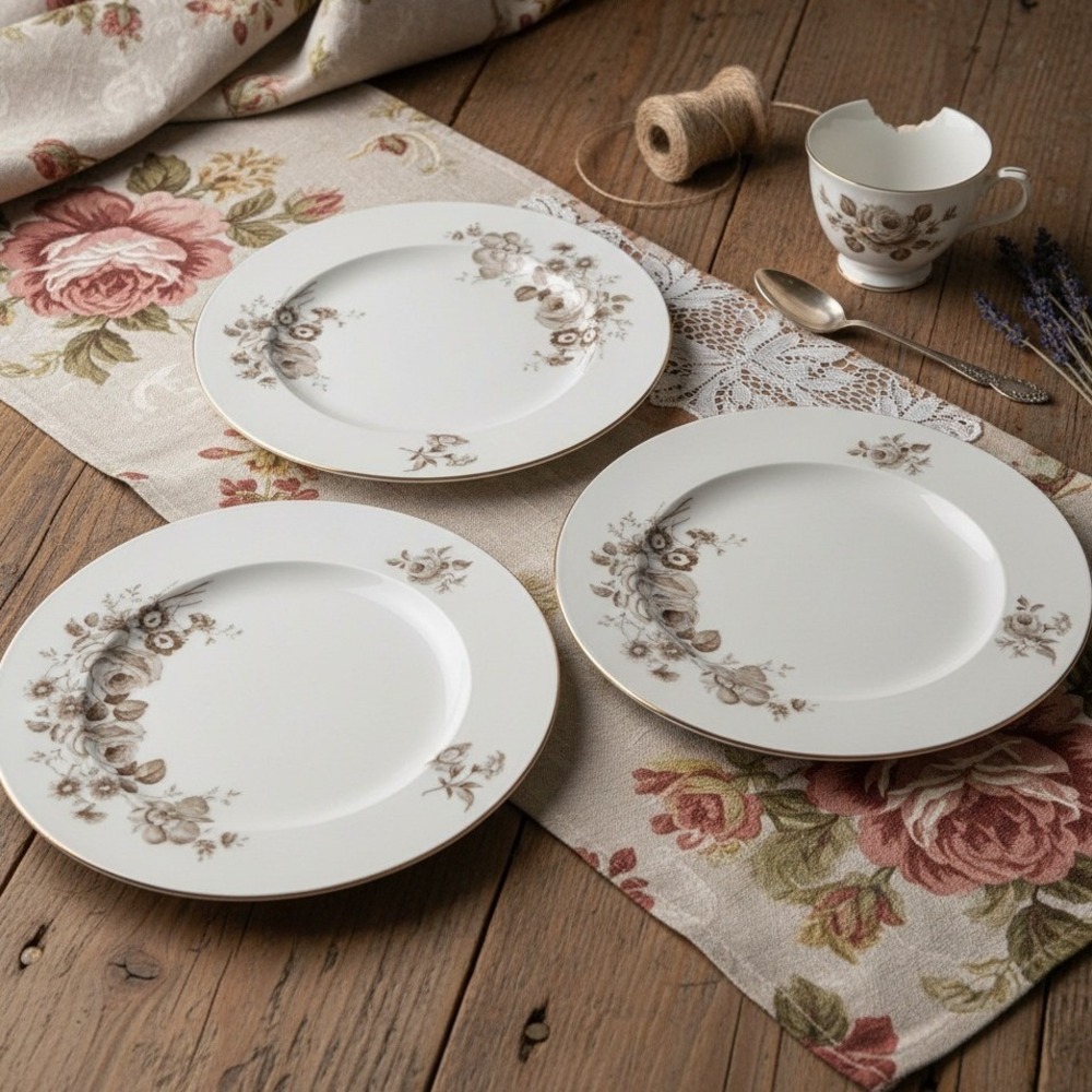 Vintage Johann Haviland Twilight Rose Set of 3 Lunch Salad Plates Bavaria